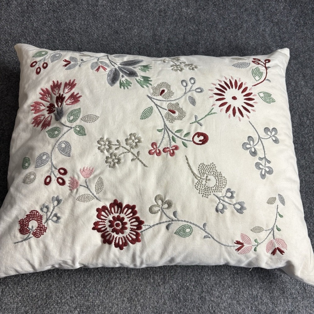 Floral Embroidered 100% Cotton Pillow Cover 20" x 24" Button Closure